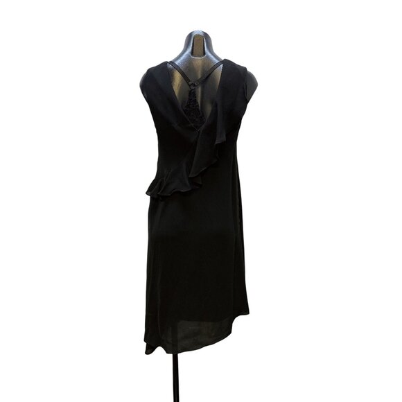 Saks Fifth Avenue Sleeveless Black Ruffled A-Line Dress With V-Neck Design - Picture 2 of 8